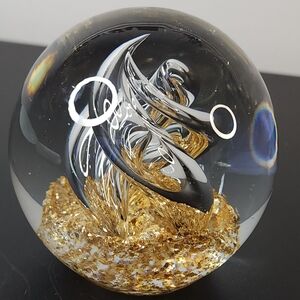Glass Art Paperweight with Gold Leaf Accent